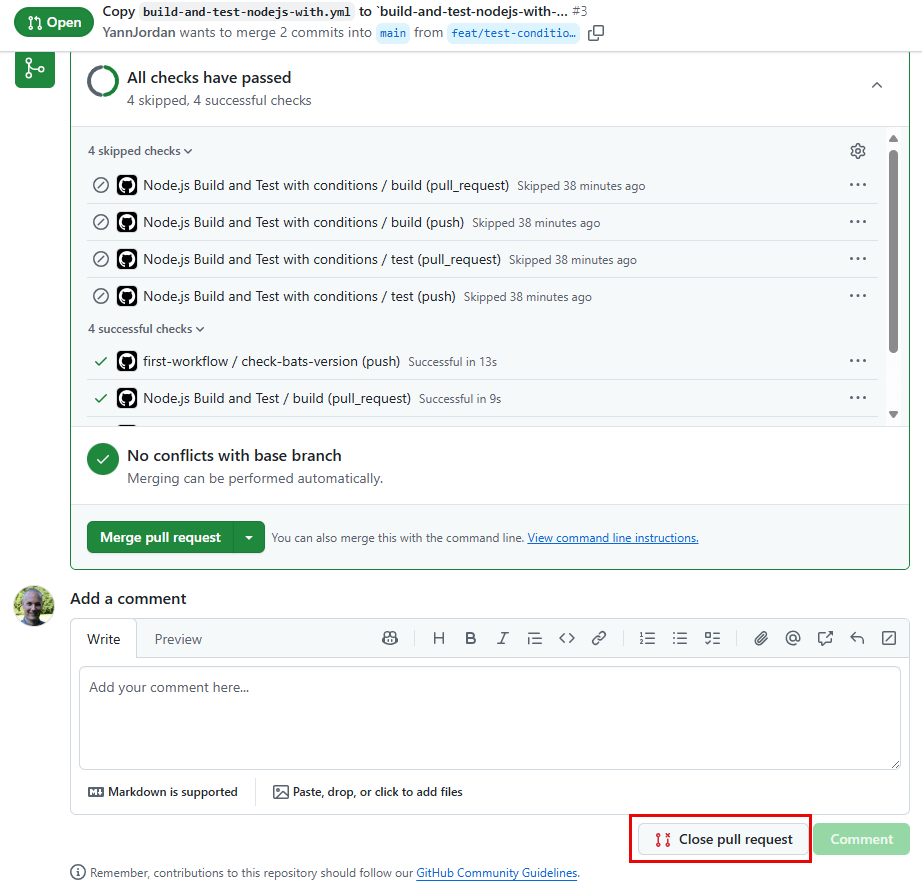 Clôturer une pull request