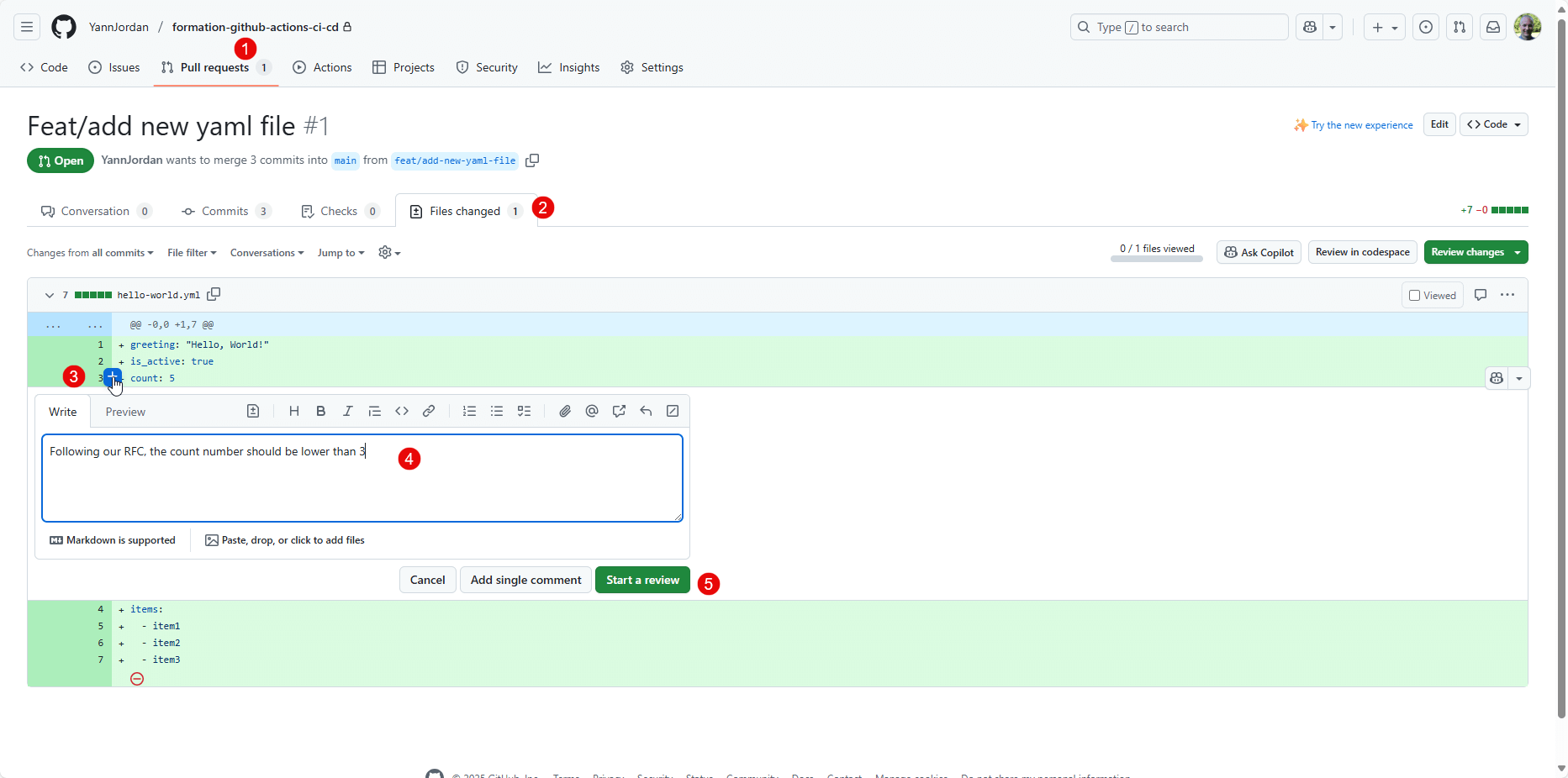 Ajout de commentaires dans une Pull Request
