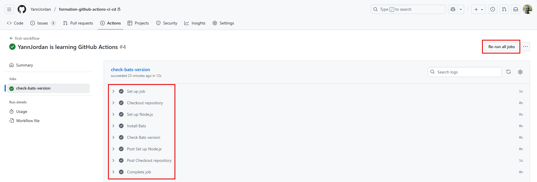 Affichage des logs et redémarrer tous les jobs d'un workflow