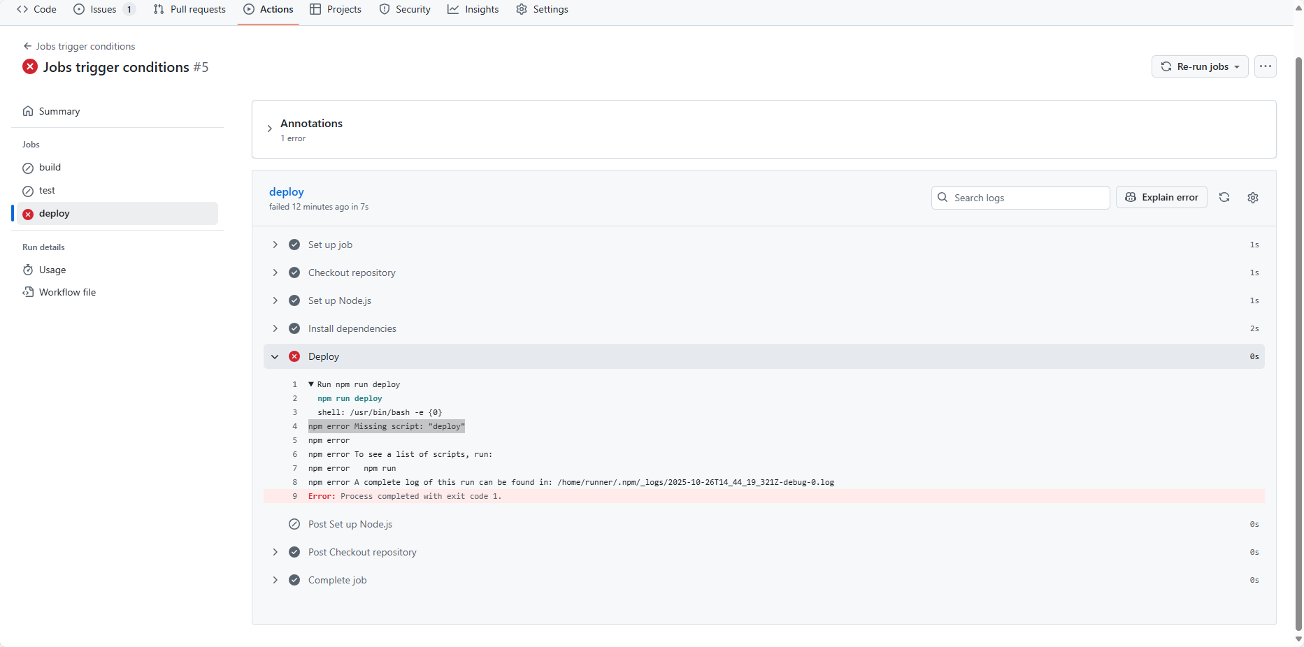 Erreur du script 'Deploy'