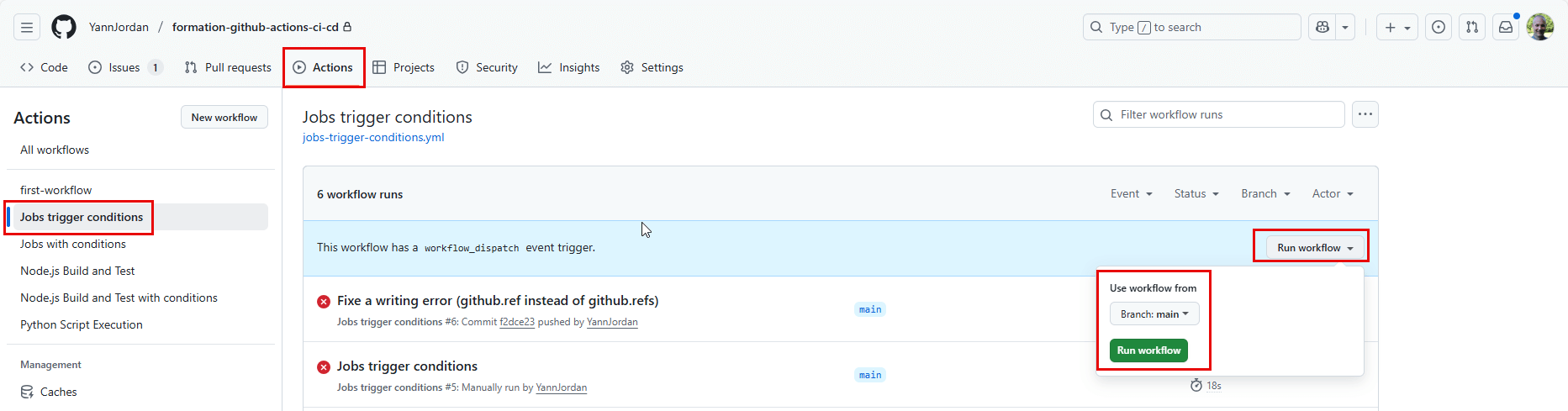 Lancer un workflow spécifique pour une branche spécifique