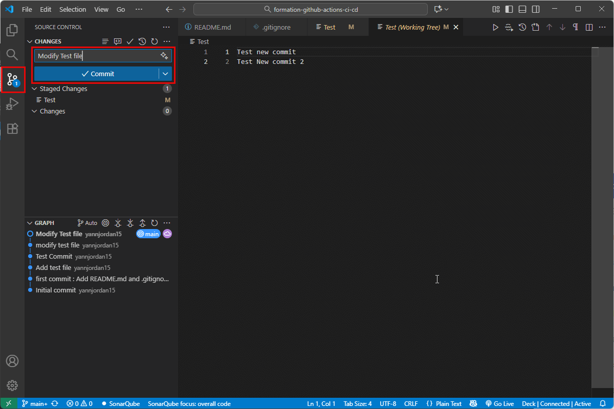 Commit des fichiers via VSCode