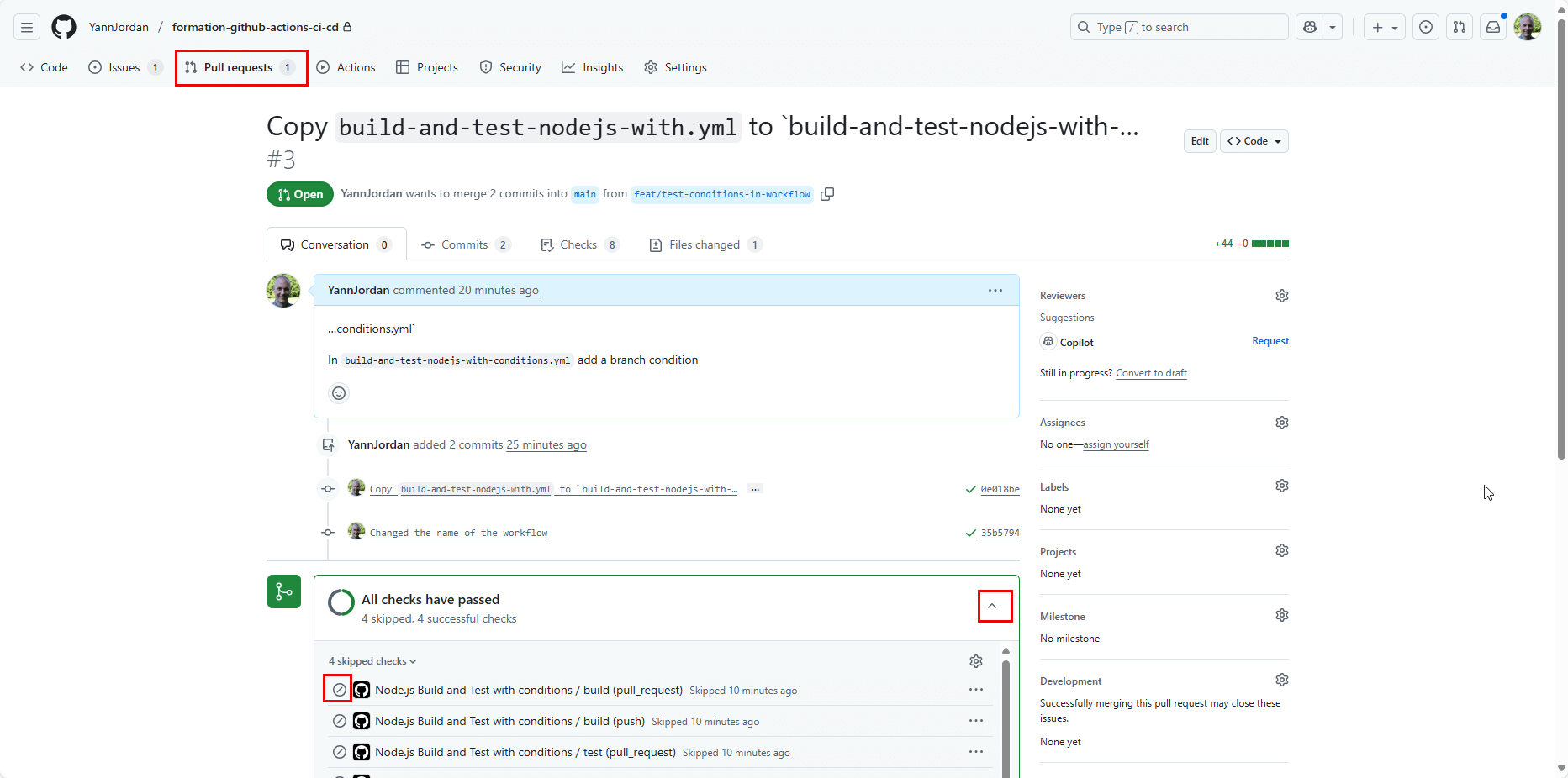 Le workflow a été ignoré