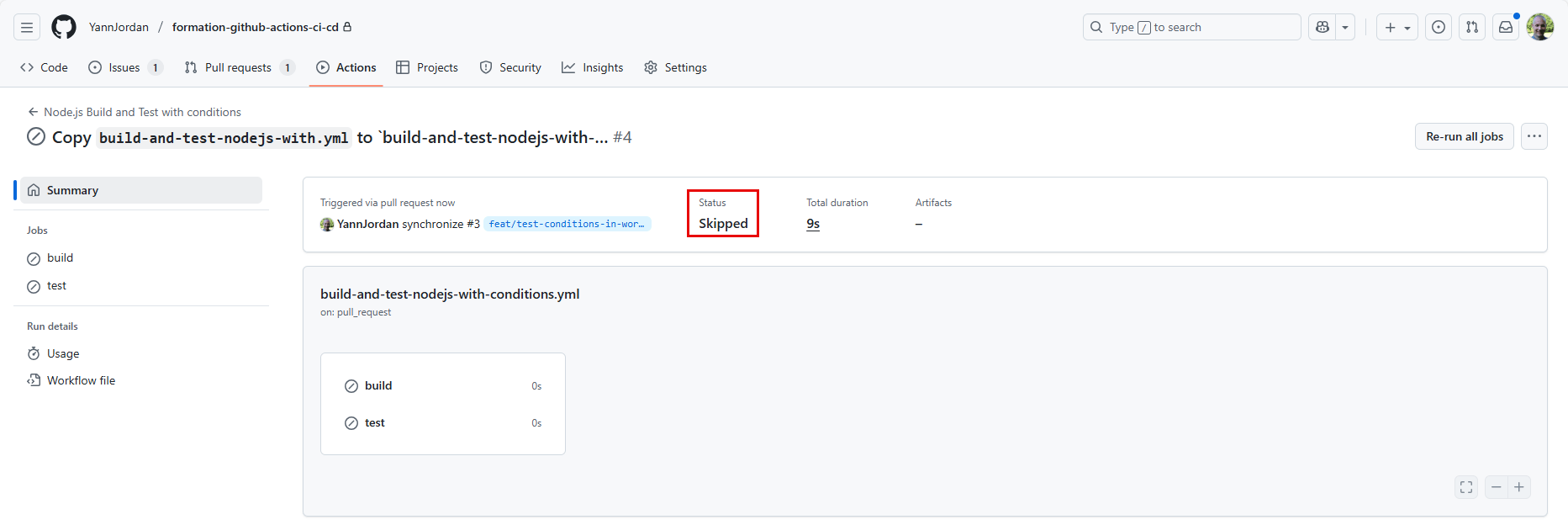 Le workflow a été ignoré