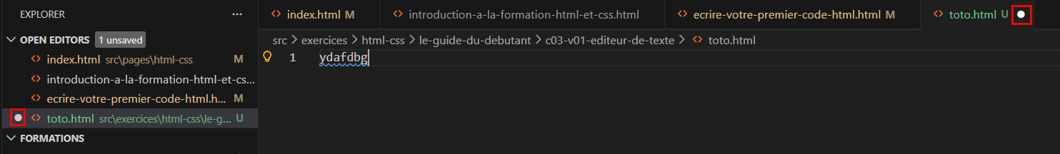 Le fichier n'est pas encore enregistré