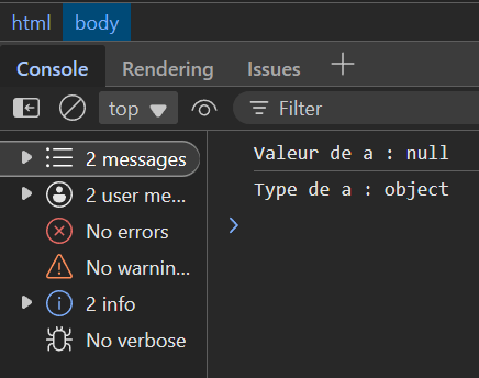 La variable devient un objet si la valeur est null