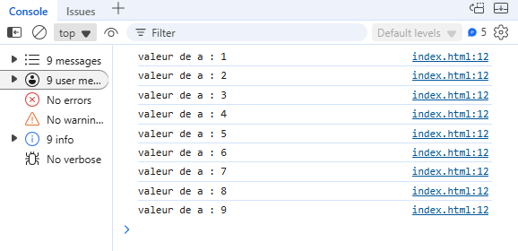 Résultat de la boucle while