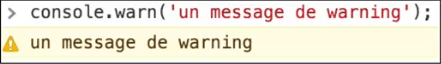 Affichage de la console warning