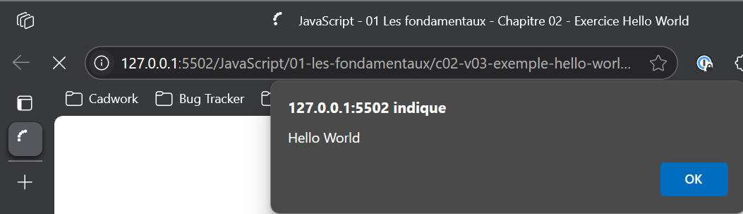 Exemple de pop-up avec la fonction alert