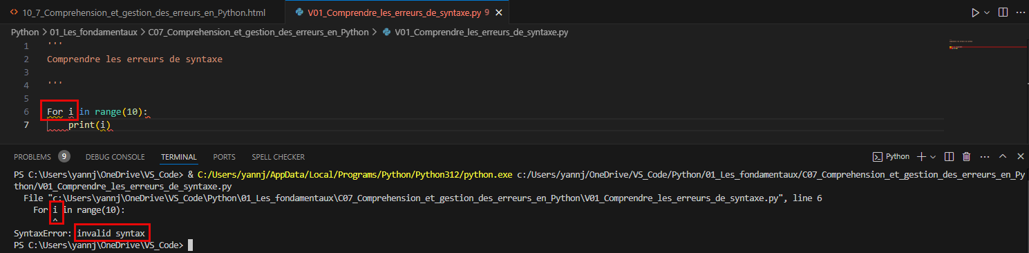 Erreur Syntaxe - syntaxe invalide - casse non respectée
