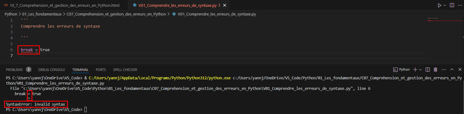 Erreur Syntaxe - syntaxe invalide - mot clé utilisé en tant que variable