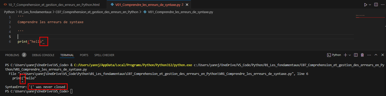 Erreur Syntaxe - oubli fermeture parenthèse