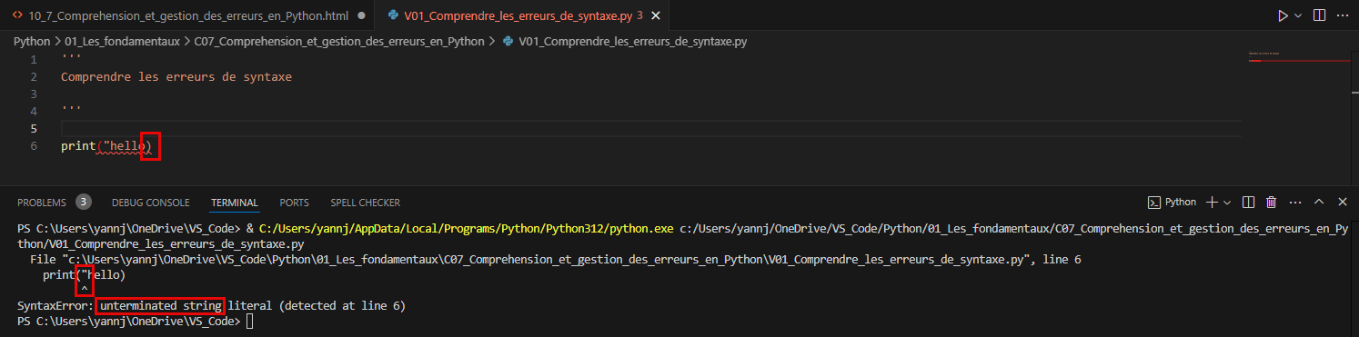 Erreur Syntaxe - oubli fermeture double cote