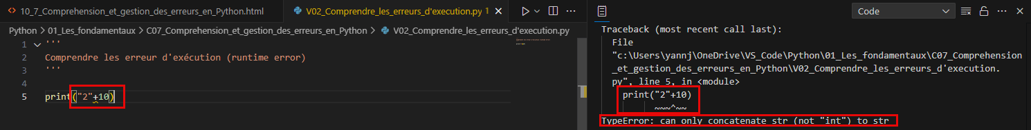 TypeError: Seule les string peuvent être concaténés, pas les integer
